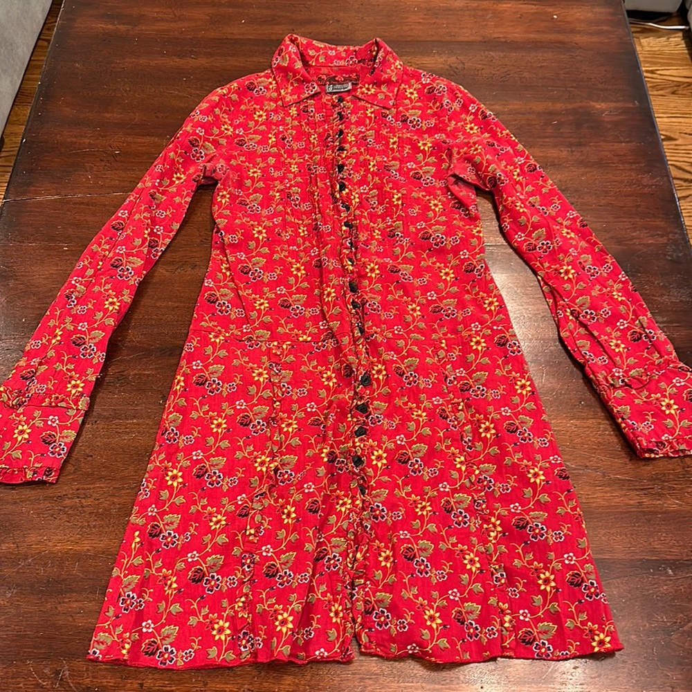 Free People red boho dress with buttons and ruffles
